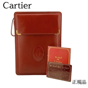 Cartier Leather Clutch Bag Second Bag Auth Bordeaux Medium Women France 116987 - Picture 1 of 11