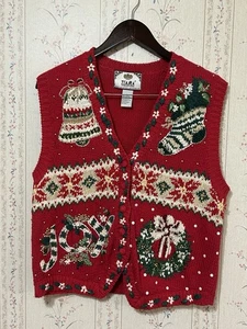 Tiara International Women’s Christmas Sweater Vest Beaded Red Size L - Picture 1 of 9