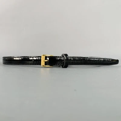 BOTTEGA VENETA Size S Black Gold Patent Leather Skinny Belt - Image 1 of 4