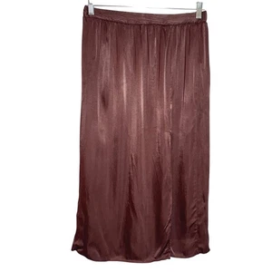 Zara Brown Satin Slip Midi Slit Skirt Size Large Fairycore Y2K Minimalist Fall - Picture 1 of 12