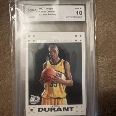 Tarjeta de novato blanca 2007-08 Topps - Kevin Durant #2 radiocontrol graduada 10 como nueva Foto 1 de 3