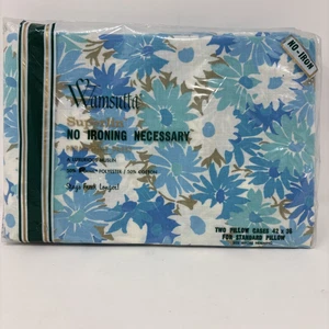 2 Vintage Wamsutta Superlin Pillowcases Blue Flowers Flower Power Standard NIP - Picture 1 of 10