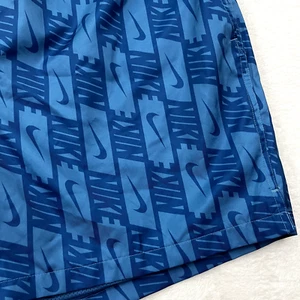 Nike Mens Shorts XXL 2XL Blue All Over Swoosh Logo Print Swim Trunks Suit Y2K - Picture 1 of 6
