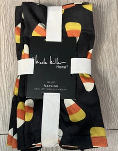 NICOLE MILLER HOME NAPKINS (8) CANDY CORN BLACK 100% POLYESTER 18 X 18 NIP - Picture 1 of 4