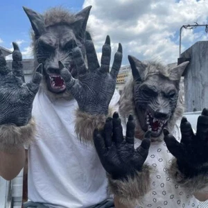 Halloween Werewolf Plastic Wolf Head Mask Gloves Costume Party Scary Decor UK - Picture 1 of 12