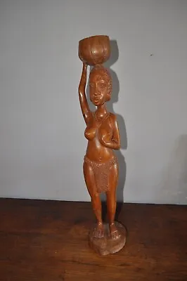 Statuette Africaine Ancienne En Bois Sculpté Femme époque Et Tribu à Déterminer • 20€
