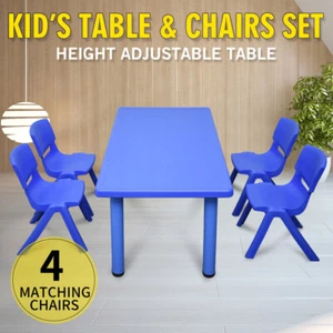120x60cm Blue Kids Children Playing Nursing Study Desk Table & 4 Blue Chairs - Picture 1 of 12