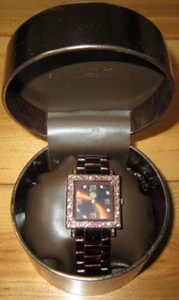 Curations Women's Square Watch Quartz Shiny Brown Rhinestones CUR104 NEW - Picture 1 of 4