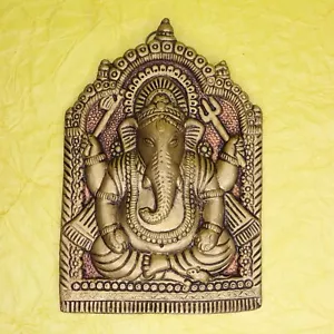 Lord Ganesha Wall Decor Mask Figure White Metal Figurine Home Decor Sculpture - Picture 1 of 8