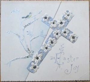 Tarjeta de felicitación de Pascua 1915 Raphael Tuck, litografía troquelada en relieve plateada color - Imagen 1 de 2