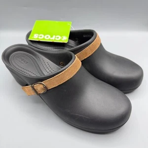 Crocs Clogs Womens 10 Black Sarah Cobbler Heel Slip On Dual Comfort Mules NEW - Picture 1 of 10