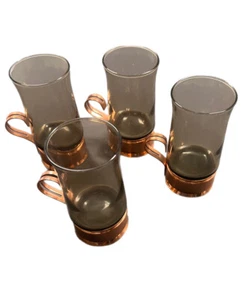 Vintage Copper Beaucler Cups Smokey Glass Set of Four - Picture 1 of 10
