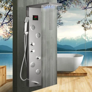 Baño Níquel Cepillado LED Lluvia Pantalla Masaje Mezclador Grifos Montado en Pared - Imagen 1 de 9