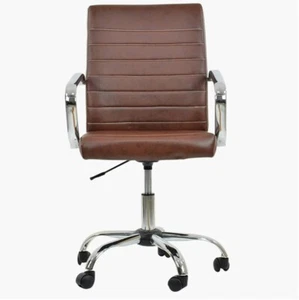 Office Chair Desk Chair Faux Leather Vintage Brown Swivel Adjustable Silver - Picture 1 of 4
