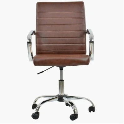 Office Chair Desk Chair Faux Leather Vintage Brown Swivel Adjustable Silver - Image 1 of 4
