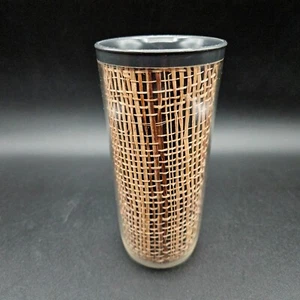 Vtg Raffiaware Tumbler Cup Gray Black Burlap Melamine Plastic Thermo Temp - Picture 1 of 7