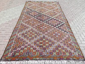 Embroidery Rug, Boho Rug, Area Rugs, Wool Rug Large Turkish Kilim Carpet75"X149" - Picture 1 of 12