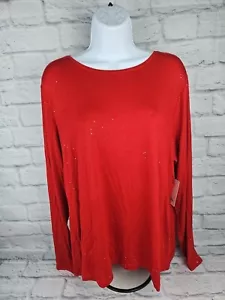 Celebrate Together Cupids Bow Women's Red Size XXL Sparkled Long Sleeve Shirt - Picture 1 of 8