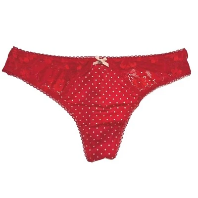NUEVO CON ETIQUETAS VICTORIA'S SECRET Body By Tanga Pantie Talla S-M-L-XL Lunares Rojos Encaje Sedoso Foto 1 de 4