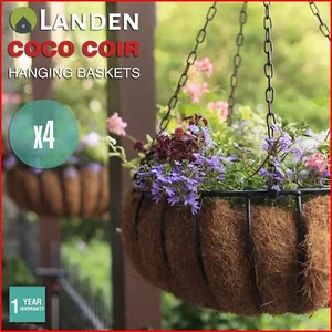 4x Landen Hanging Plant Pots Flower Baskets Planters Coco Coir Wall Garden Bulk - Picture 1 of 19