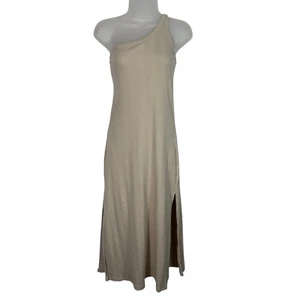 Aerie beige hellbraun ein Schulter Träger Midi Länge gerippt Stretch Kleid Medium M - Bild 1 von 6