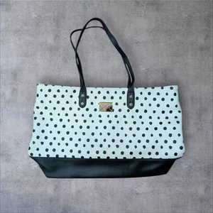 Betsey Johnson Tote Bag Purse Blue White Dot Quilted Leather Large Floral - Picture 1 of 6