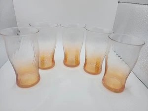 Set Of 5 vintage Curved glass drinking glasses Tinted Orange Ombre 🍊 3.75" - Picture 1 of 17