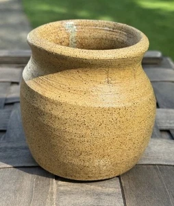 Kunsthandwerk Keramik Vase gesprenkelt gelb ocker wie Handarbeit signiert MP 4" - Bild 1 von 10