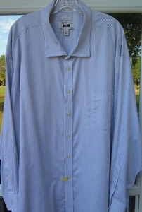 Joseph Abboud Cotton NonIron White Gray Striped Dress Shirt 22x34/35 5XL Big Man - Picture 1 of 12