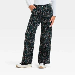 NWT Art Class Girls Size 12 Pants Navy Blue Wide Leg Corduroy Floral - Picture 1 of 3