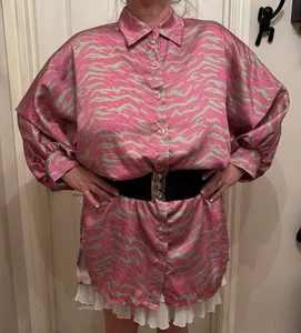MADE IN ITALY Oversized Blouse Shirt Lagenlook One Size Hot Pink/Lime Green - Picture 1 of 8