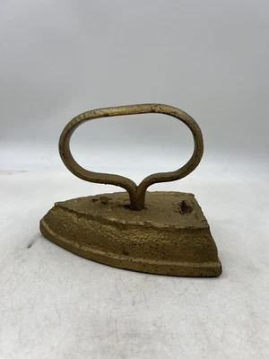 Vintage Cast Iron Sad Iron Gold Painted Doorstop Primitive Antique Decor 6" Wide - Image 1 of 4