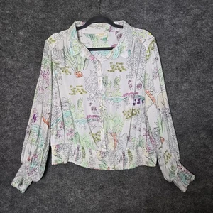 Top Maeve Anthropologie para mujer 2x pinturas de acuarela blanco verde dobladillo ajustado - Imagen 1 de 10