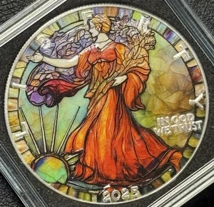 2025 1 Oz .999 Silver American Eagle Art Nouveau Colorized Silver Eagle ASE S#05 - Picture 1 of 4