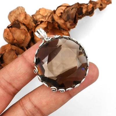 Colgante hecho a mano de plata de ley 925 con piedras preciosas de cuarzo ahumado joyería regalo SP-150 Foto 1 de 4