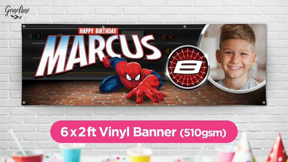 SPIDERMAN Birthday Banner - Personalised - High Quality Vinyl PVC 6x2ft — 第 1/1 张图片
