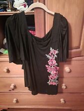 Lapis Floral Embroidered Black Blouse Women's L Backless