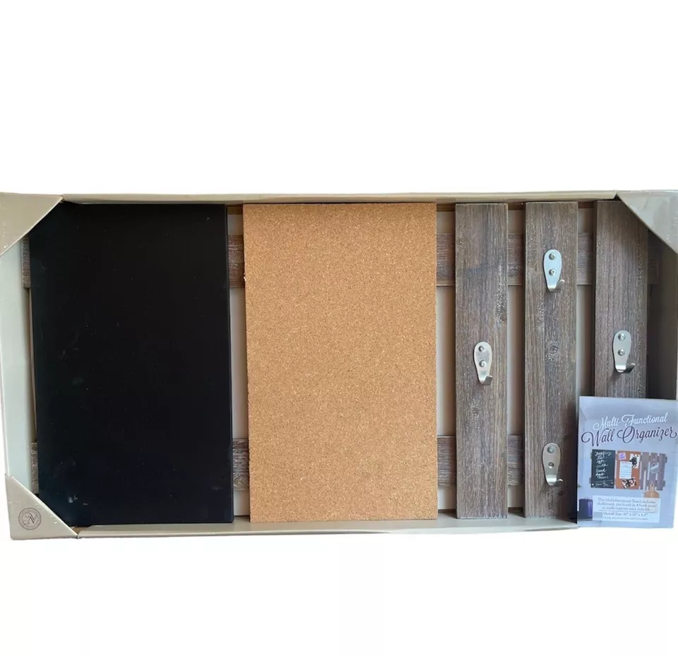 Enhanced Multi-Functional Wall Organizer:,Cork Board, Chalk Board,and Hook Panel - Image 1 of 4