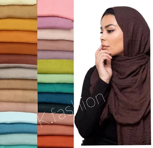 High Quality Crimp Crinkle Style Maxi Big Size Hijab Scarf Scarves 80 Colours - Picture 1 of 67