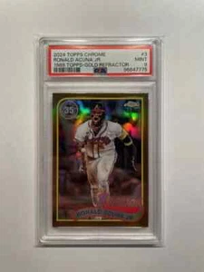 2024 Topps Chrome Ronald Acuna Jr #3 - 1989 Topps Gold rifrattore #/50 - PSA 9 - Foto 1 di 1