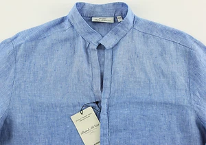 Camisa Para Hombre MURANO Azul Mar 100% Lino Mediana M NUEVA NUEVA CON ETIQUETAS NiCe! - Imagen 1 de 4
