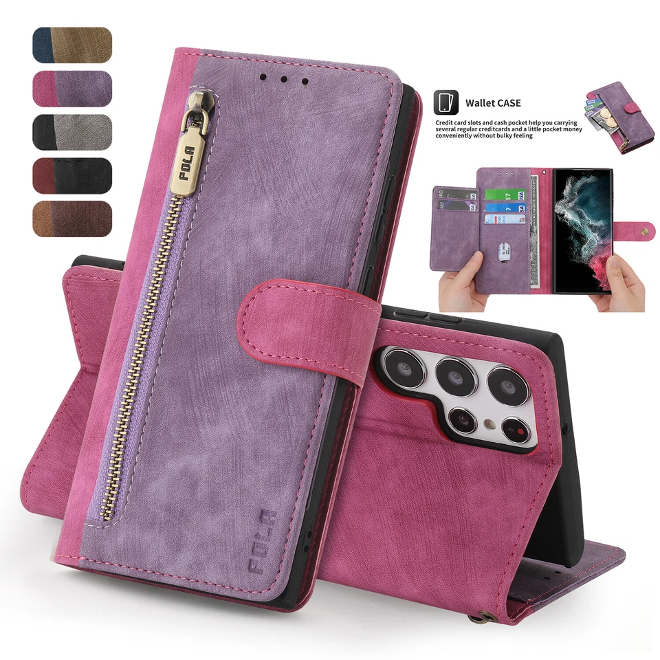 Magnetic Leather Wallet Case Strap For Samsung Galaxy S24 S23 S22 S21 S20 Cover - Image 1 of 4