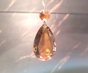 BOHEMIAN CRYSTAL ALMOND PENDANT H 50mm, WITH OCTAGON 15mm, FOR CHANDELIERS - Picture 1 of 10