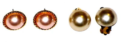 Lot Of 2 Gold Tone Leaf Faux Pearl Pink Stud Earrings Clip On - Image 1 of 4