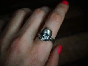 Golden Dawn Skull Ring, Handmade, Ethical Solid Silver, Size N1/2, By Clovis - Picture 1 of 19