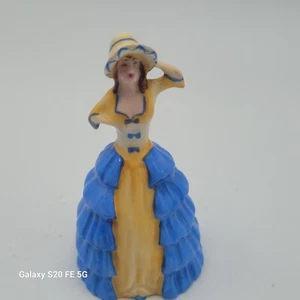 Vintage Rosina Dorcas Porcelain Figurine Woman 3 Inch Dark Blue & Yellow Dress - Picture 1 of 8