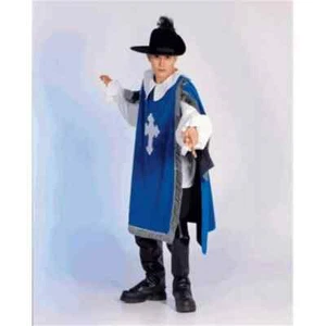 Musketeer Costume Men's 5 Pc Blue & Blk Sleeved Tabard Pants Gauntlets & Hat - Picture 1 of 18
