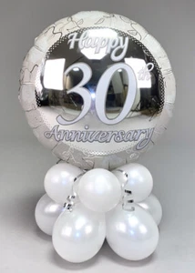 Happy 30th Anniversary Pearl Balloon Table Centrepiece COMES FULLY INFLATED - Picture 1 of 2