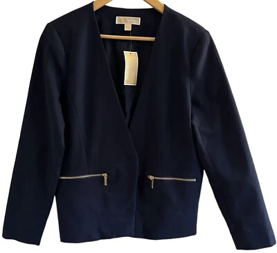 迈克高仕真海军短夹克开放金色拉链口袋专业-12-全新! — 第 1/4 张图片