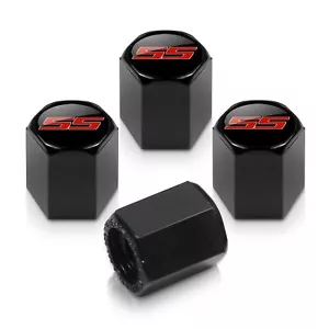 Set SS Tire Valve Stem Cap Wheel Rim Air Dust Covers Metal For Camaro SS Black - Picture 1 of 1